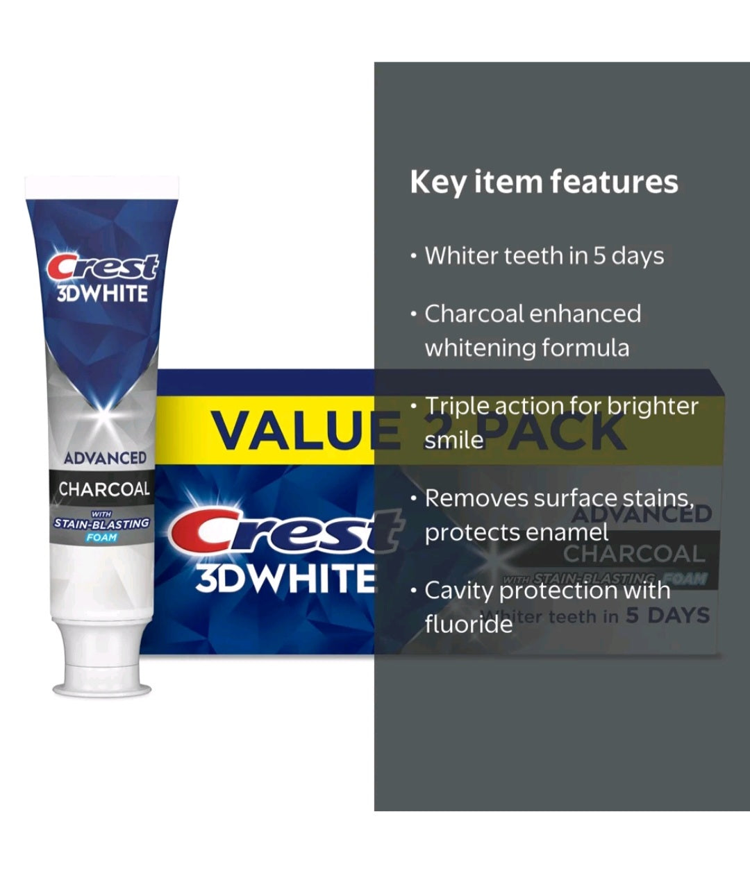 Crest 3D White 2 Pack Advance Charcoal